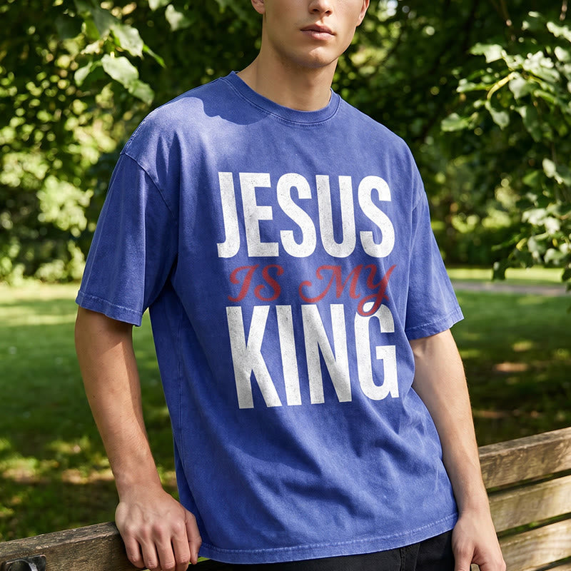 Christianartworkshop Jesus Is My King Casual Believer Washed Unisex T-Shirt