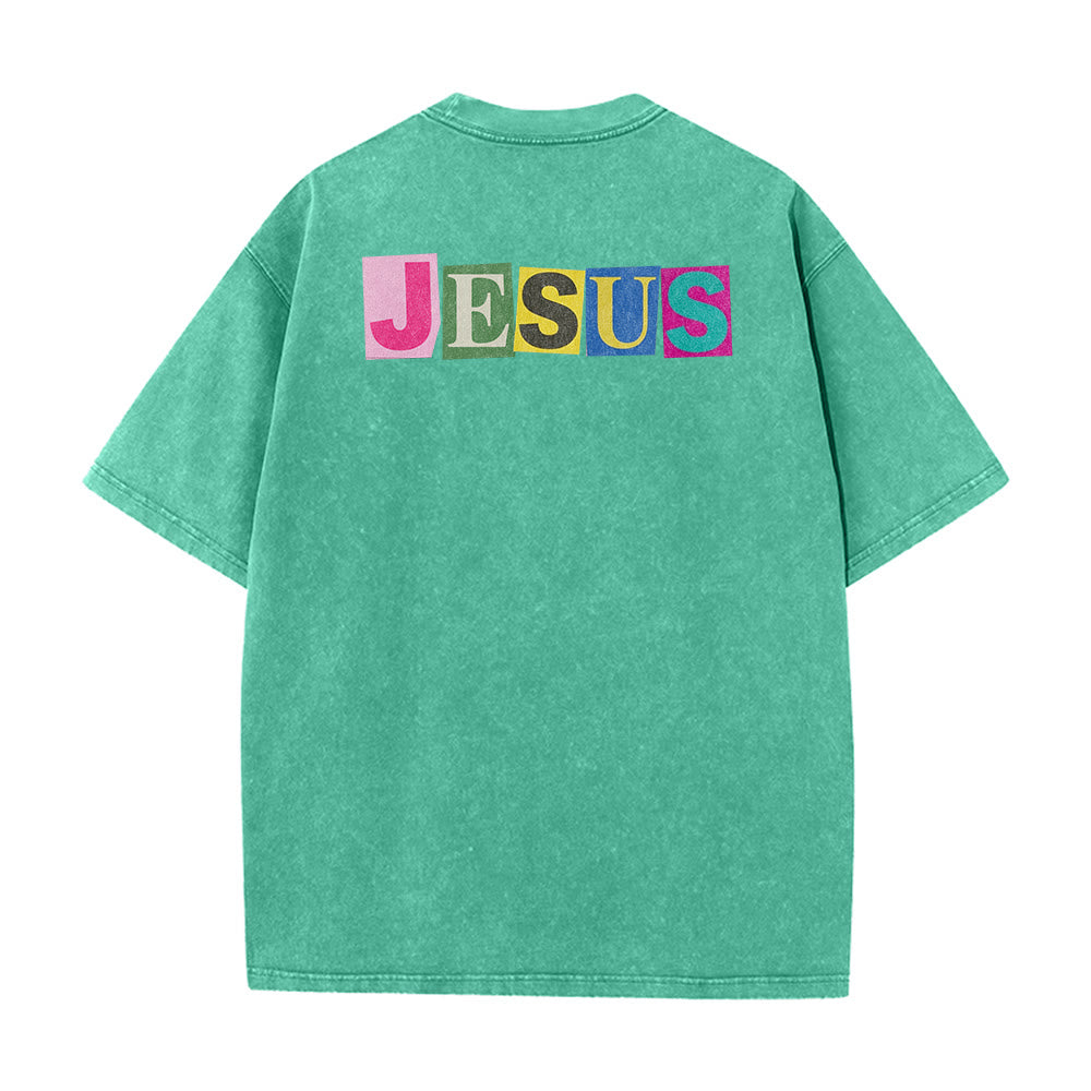 Christianartworkshop Jesus Is The Light Color Block Smile Graphic Washed Unisex T-Shirt