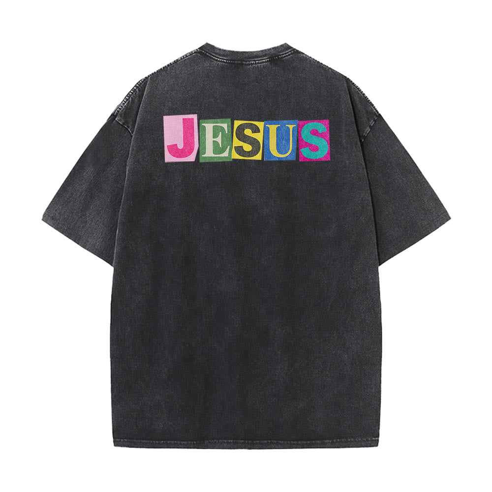 Christianartworkshop Jesus Is The Light Color Block Smile Graphic Washed Unisex T-Shirt