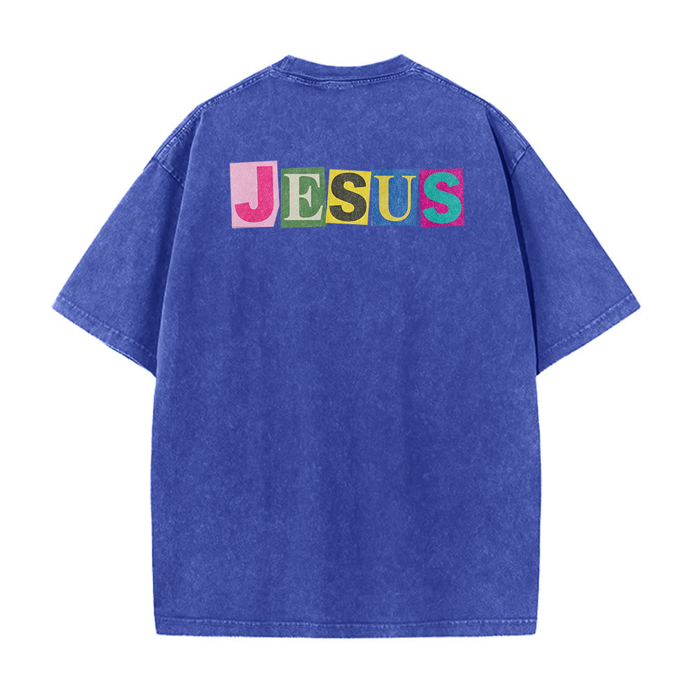 Christianartworkshop Jesus Is The Light Color Block Smile Graphic Washed Unisex T-Shirt