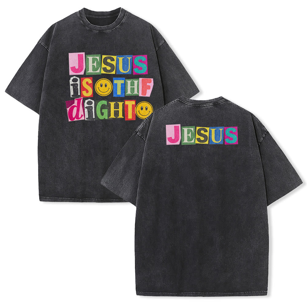 Christianartworkshop Jesus Is The Light Color Block Smile Graphic Washed Unisex T-Shirt