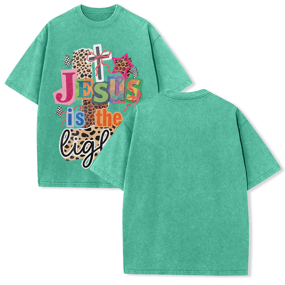 Christianartworkshop Jesus Is The Light Leopard Cross Bow Star Graphic Washed Unisex T-Shirt