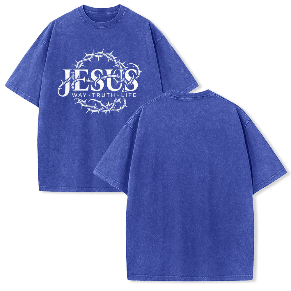 Christianartworkshop Jesus Way Truth Life Crown Of Thorns Circular Graphic Washed Unisex T-Shirt