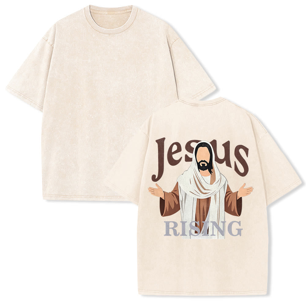 Christianartworkshop Jesus Rising Open Arms Christ Figure Back Print Vintage Washed Unisex T-Shirt