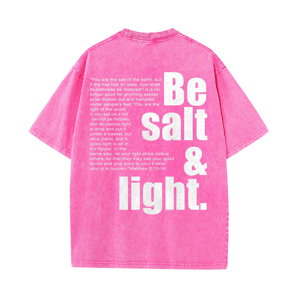 Christianartworkshop Contrast Large Small Font Salt And Light Bible Verse Back Graphic Washed Unisex T-Shirt