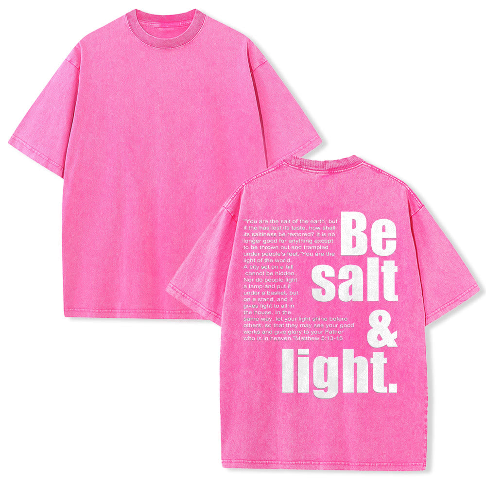 Christianartworkshop Contrast Large Small Font Salt And Light Bible Verse Back Graphic Washed Unisex T-Shirt