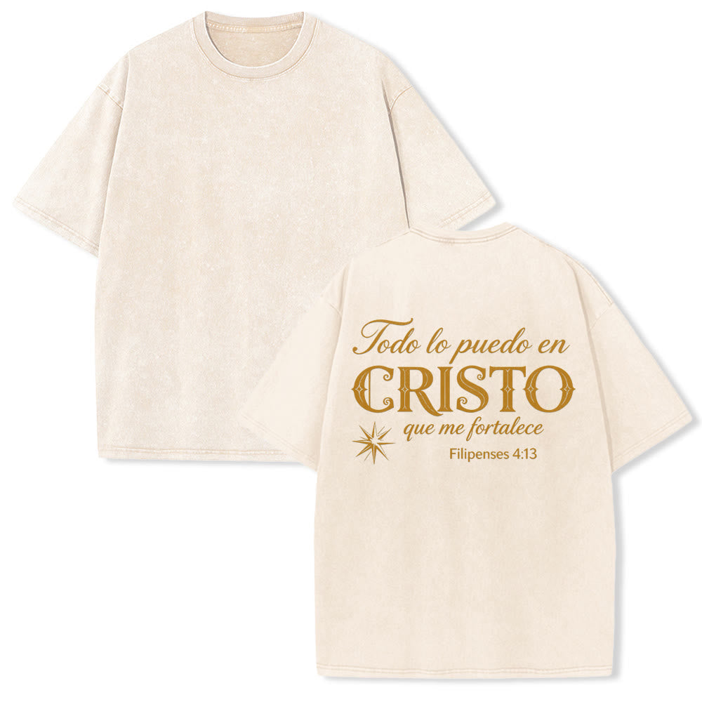Christianartworkshop Elegant Dual Font Spanish Spiritual Verse Tiny Star Back Washed Unisex T-Shirt