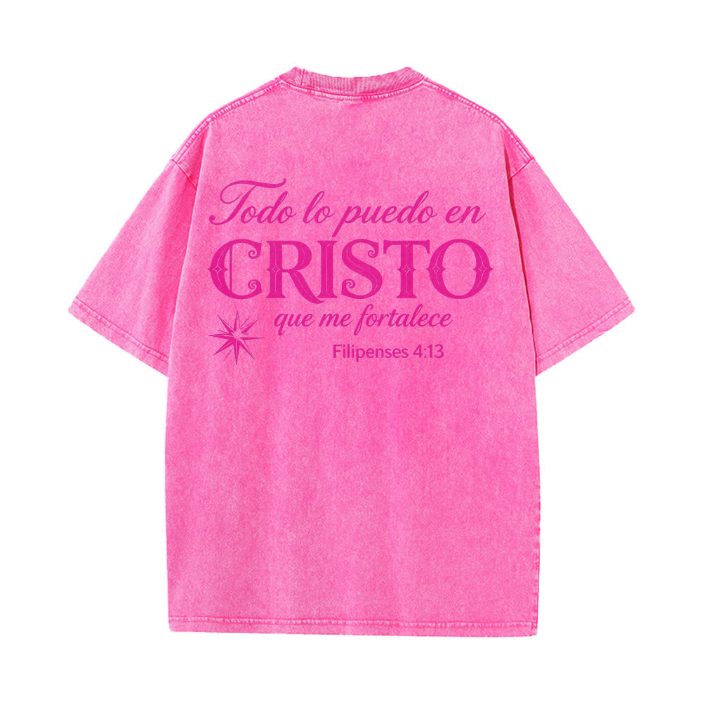 Christianartworkshop Elegant Dual Font Spanish Spiritual Verse Tiny Star Back Washed Unisex T-Shirt