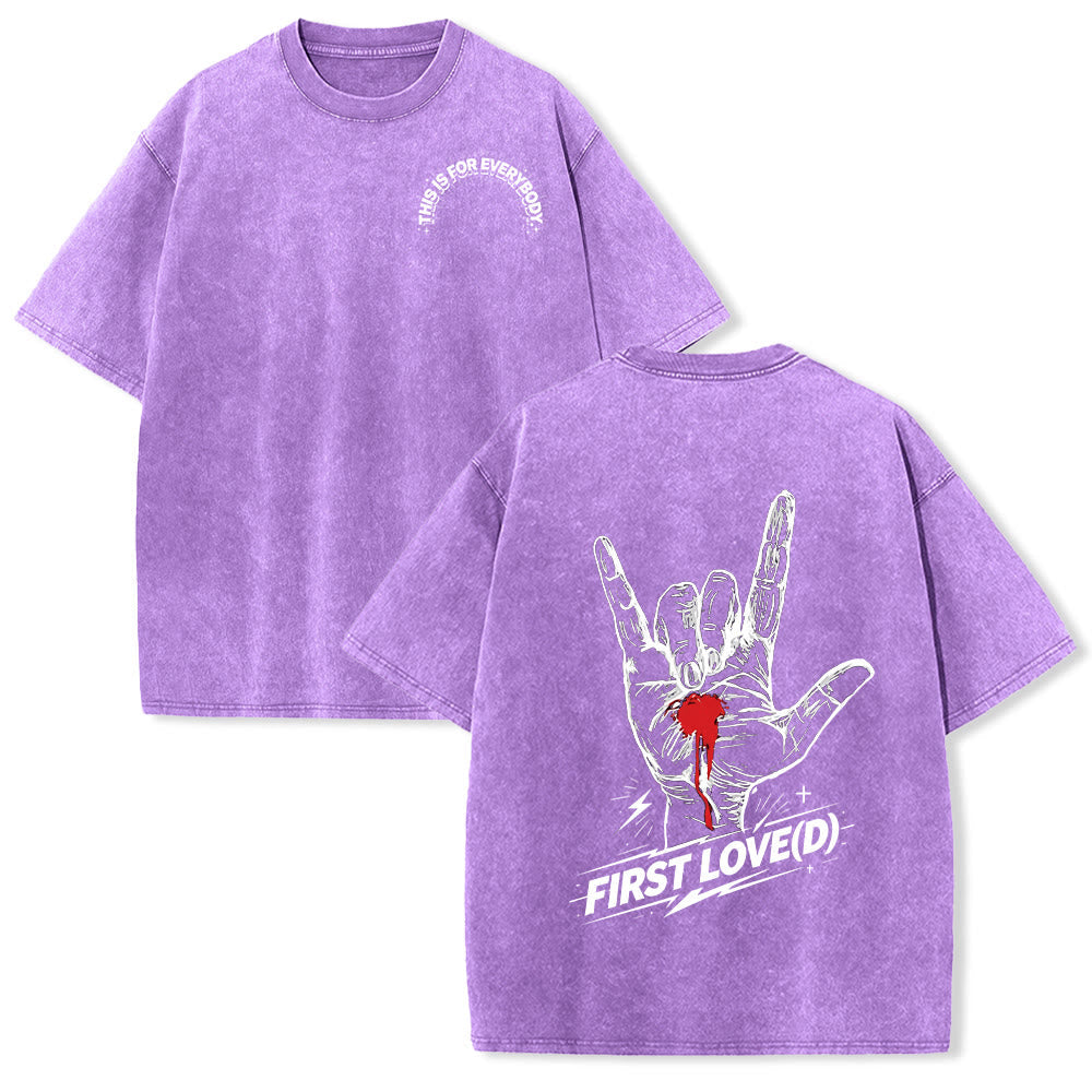 Christianartworkshop Grunge Rock Hand Bleeding Heart Graphic Arch Slogan Front Large First Love Letter Back Washed T-Shirt