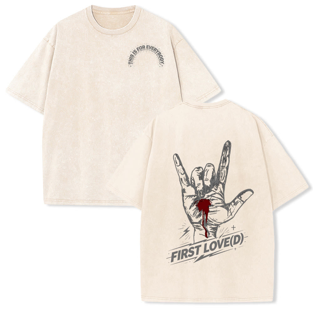 Christianartworkshop Grunge Rock Hand Bleeding Heart Graphic Arch Slogan Front Large First Love Letter Back Washed T-Shirt