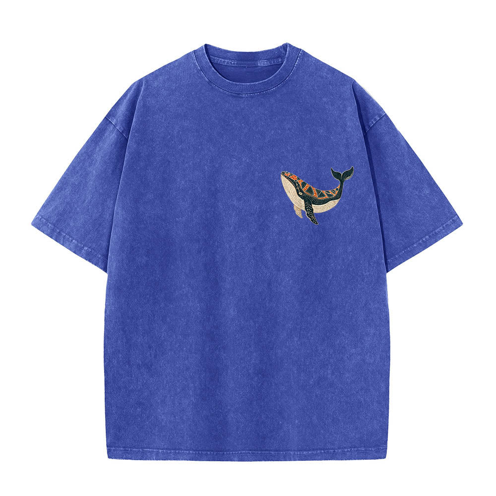 Christianartworkshop Love Is Kind Love Is Patient Watercolor Whale Seaweed Two Tier Scripture Dual Print Vintage Washed T-Shirt