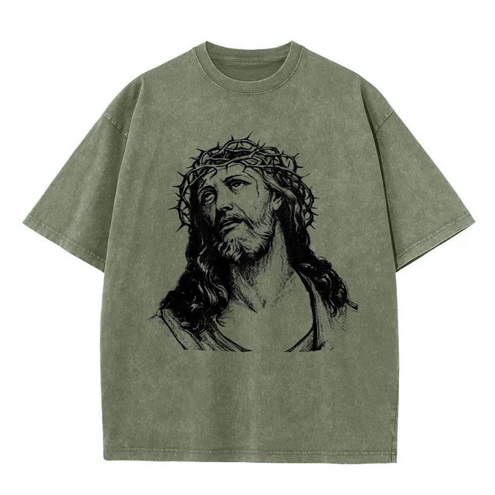 Christianartworkshop Thorn Crown Jesus Bust Front Know God Know Peace John 14:27 Rear Dual Side Print Washed T鈥慡hirt