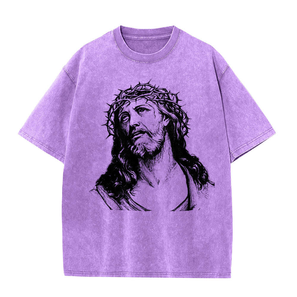 Christianartworkshop Thorn Crown Jesus Bust Front Know God Know Peace John 14:27 Rear Dual Side Print Washed T鈥慡hirt