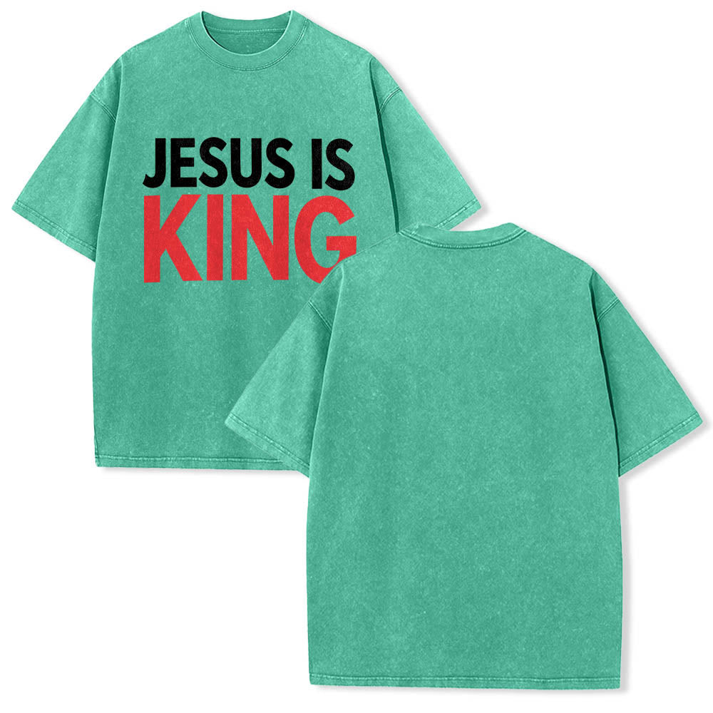 Christianartworkshop Two Tier Bold Block Jesus Is King Front Typography Print Washed T鈥慡hirt