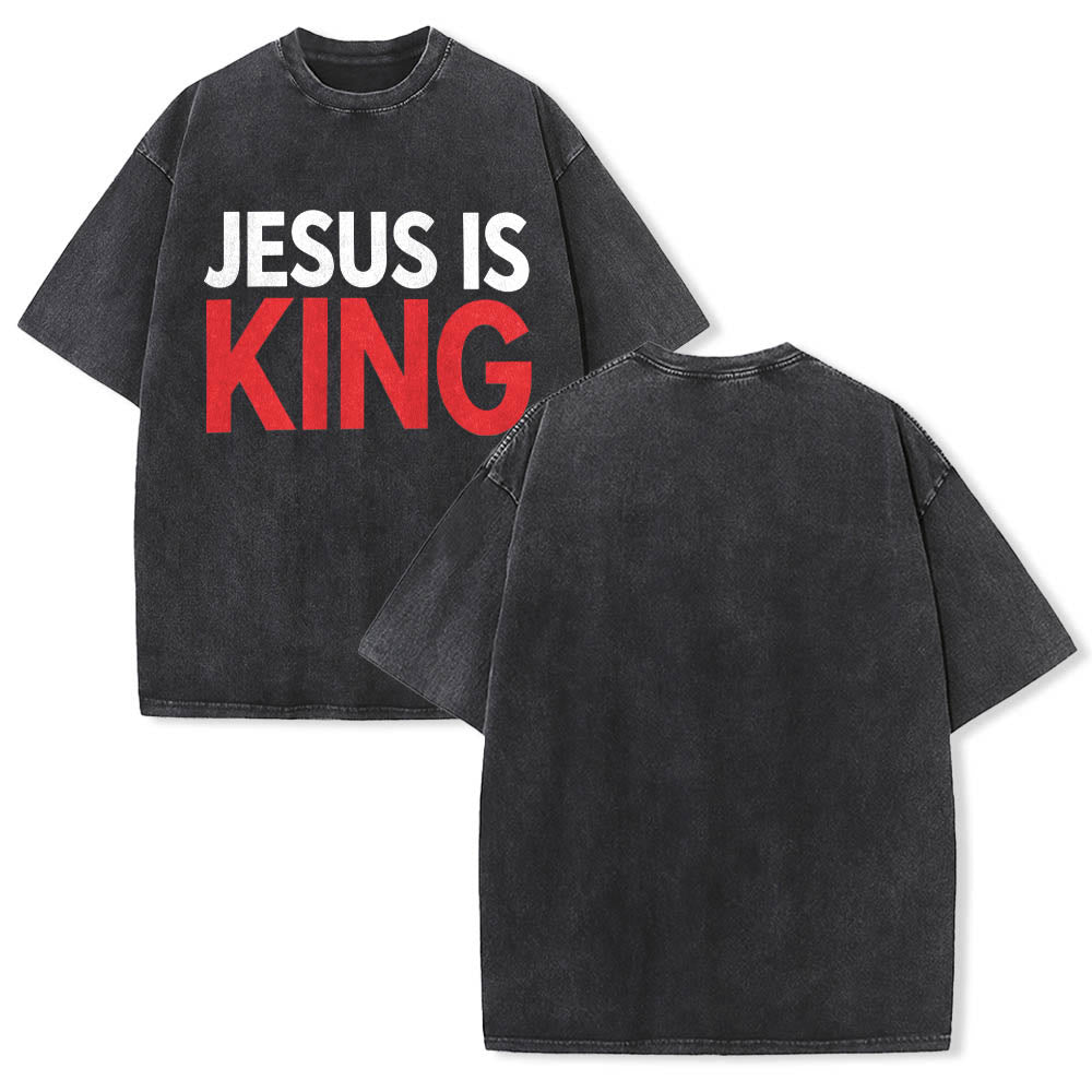 Christianartworkshop Two Tier Bold Block Jesus Is King Front Typography Print Washed T鈥慡hirt
