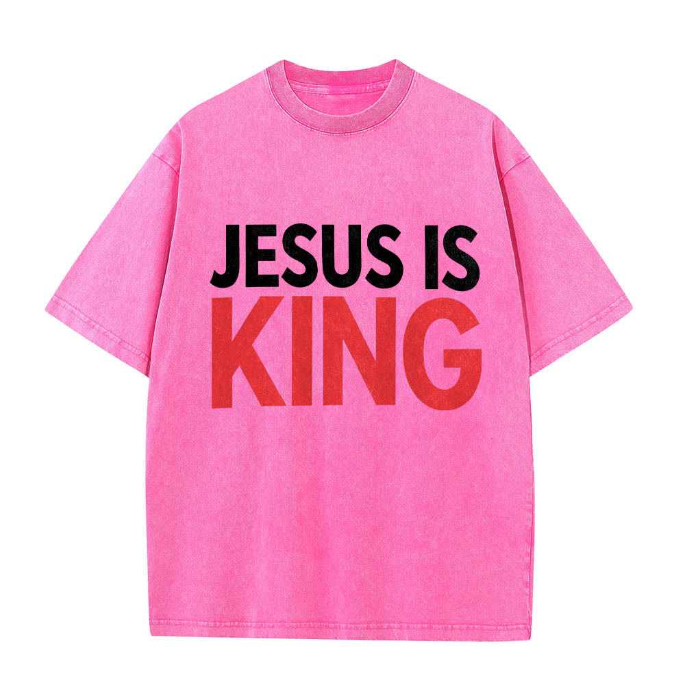 Christianartworkshop Two Tier Bold Block Jesus Is King Front Typography Print Washed T鈥慡hirt