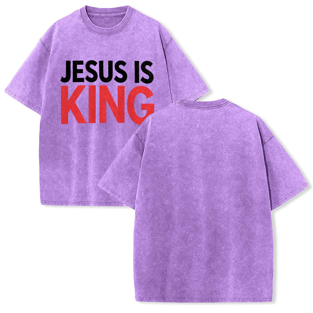 Christianartworkshop Two Tier Bold Block Jesus Is King Front Typography Print Washed T鈥慡hirt