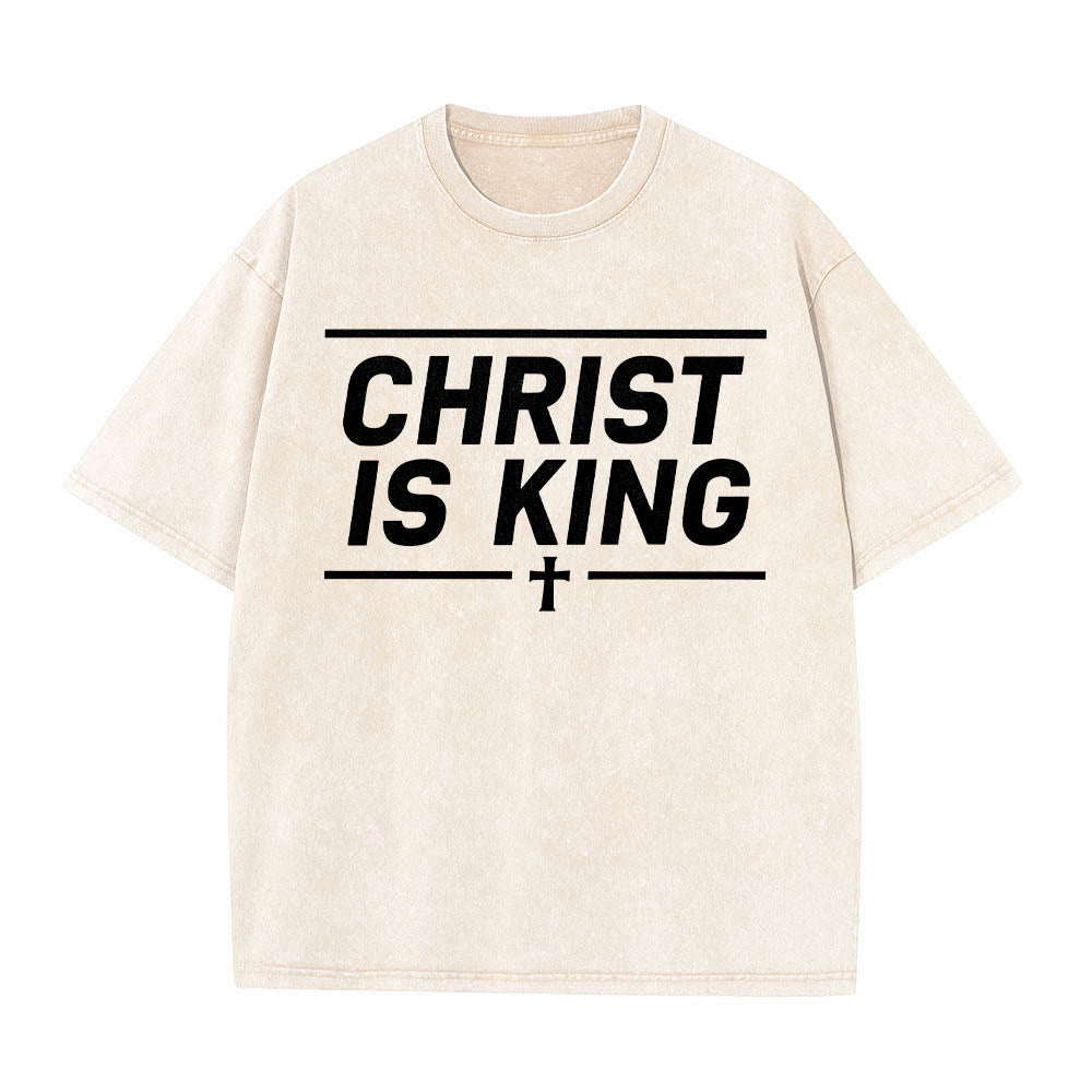 Christianartworkshop Double Horizontal Line Framed Christ Is King Centered Cross Front Print Washed T鈥慡hirt