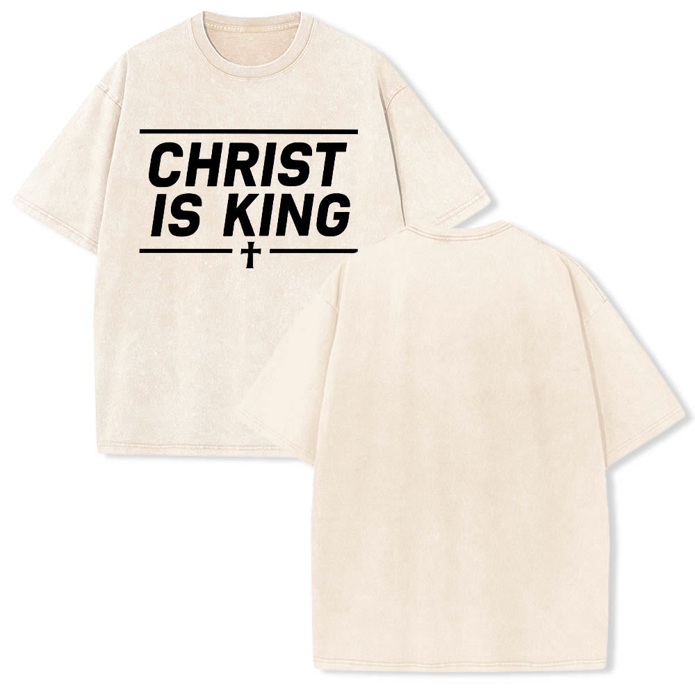 Christianartworkshop Double Horizontal Line Framed Christ Is King Centered Cross Front Print Washed T鈥慡hirt