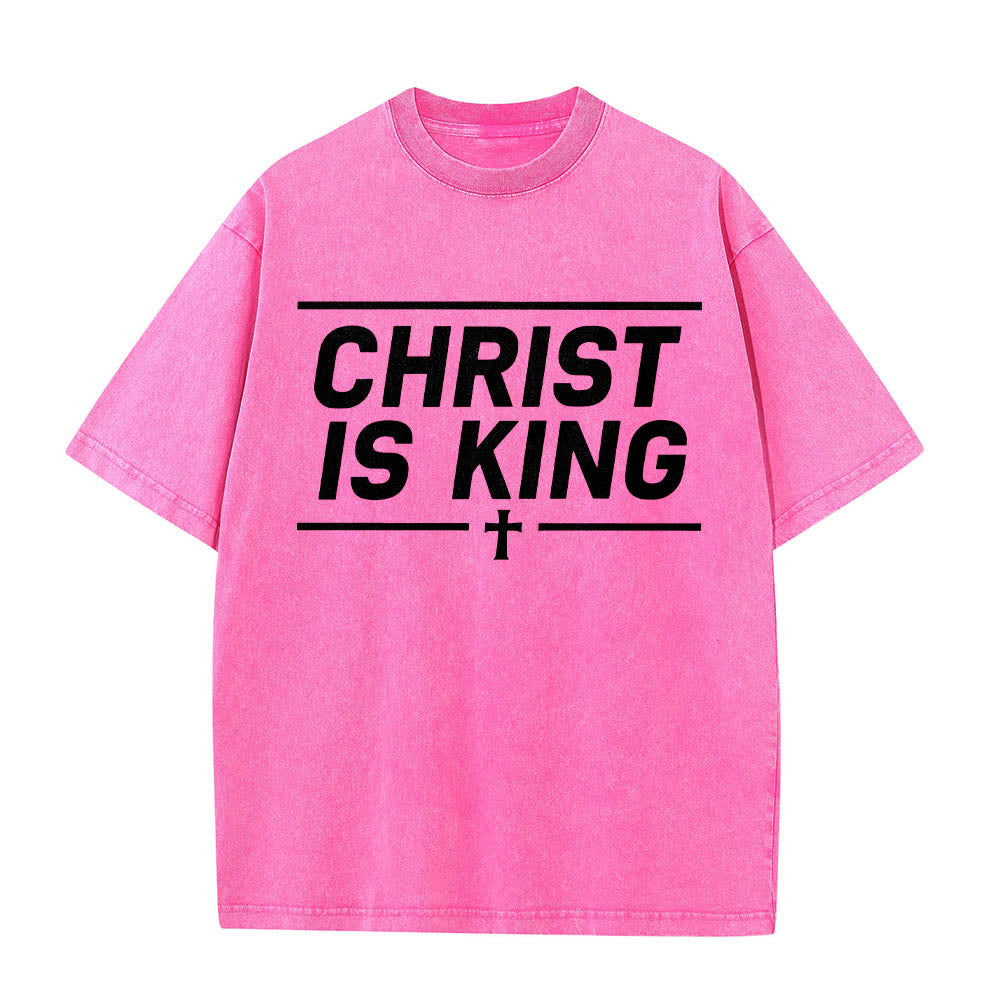 Christianartworkshop Double Horizontal Line Framed Christ Is King Centered Cross Front Print Washed T鈥慡hirt
