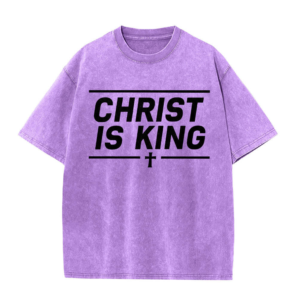 Christianartworkshop Double Horizontal Line Framed Christ Is King Centered Cross Front Print Washed T鈥慡hirt