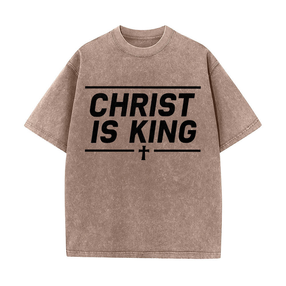 Christianartworkshop Double Horizontal Line Framed Christ Is King Centered Cross Front Print Washed T鈥慡hirt