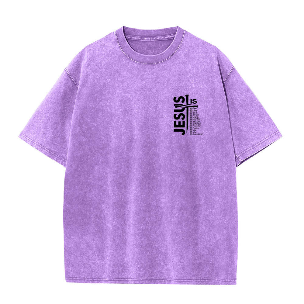 Christianartworkshop Front Mini Emblem Back Large Jesus Cross Attribute List Dual-Side Print Washed T鈥慡hirt