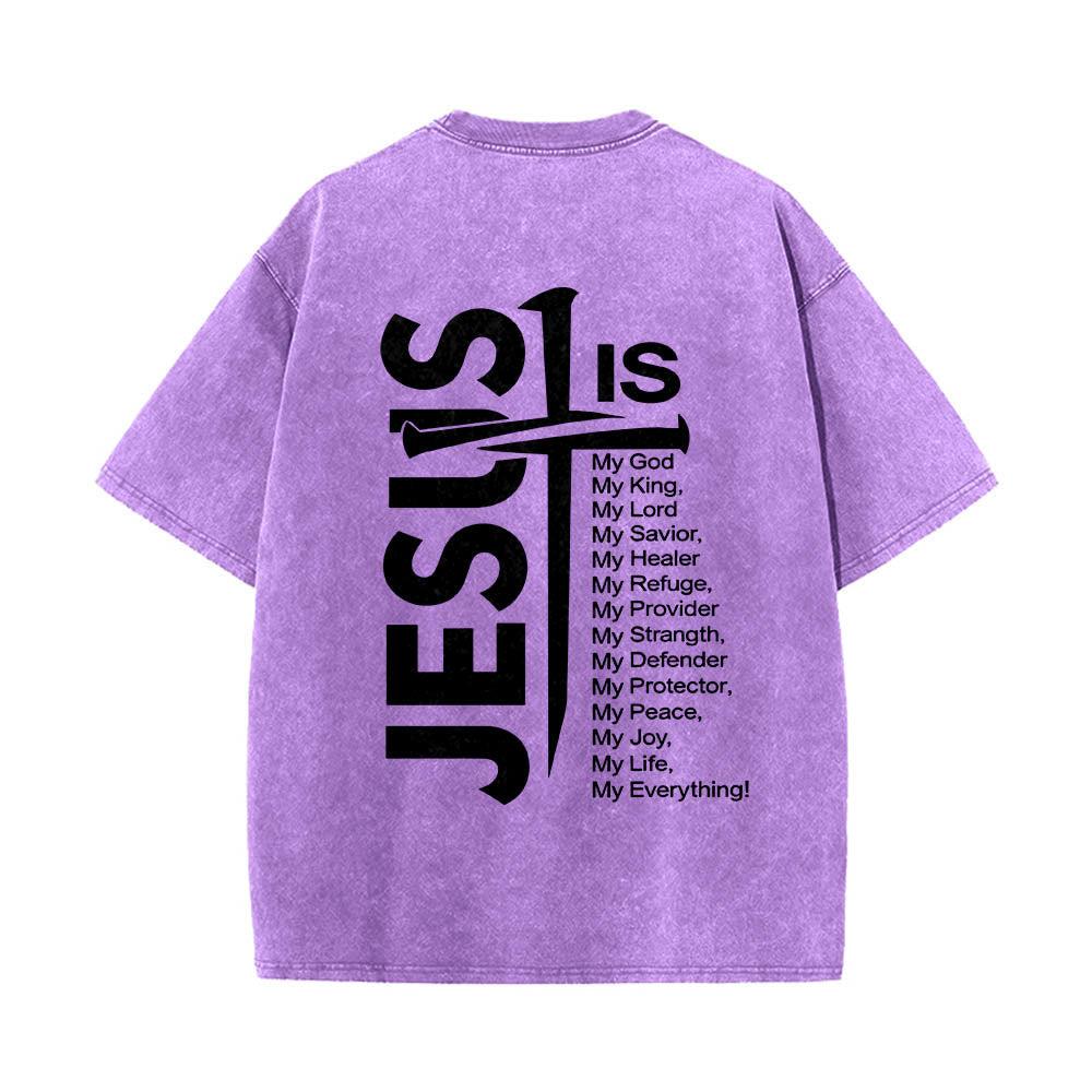 Christianartworkshop Front Mini Emblem Back Large Jesus Cross Attribute List Dual-Side Print Washed T鈥慡hirt