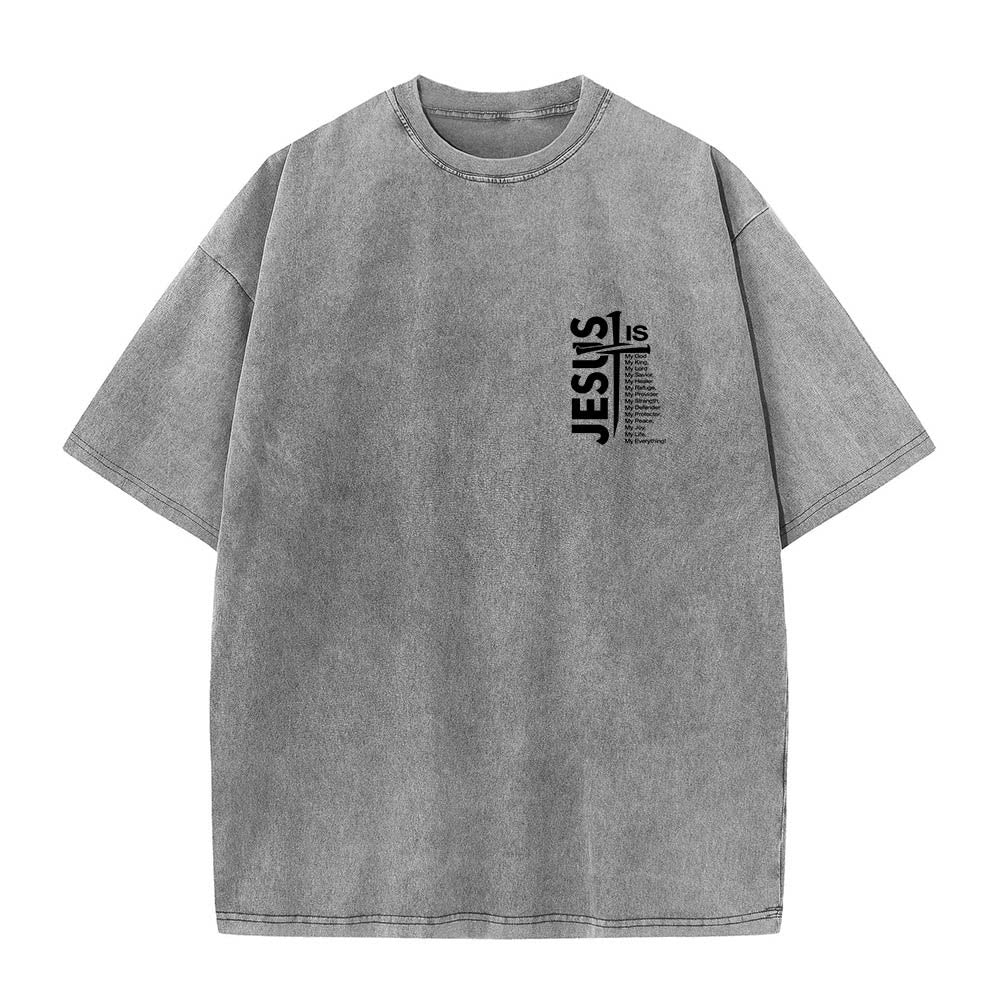 Christianartworkshop Front Mini Emblem Back Large Jesus Cross Attribute List Dual-Side Print Washed T鈥慡hirt