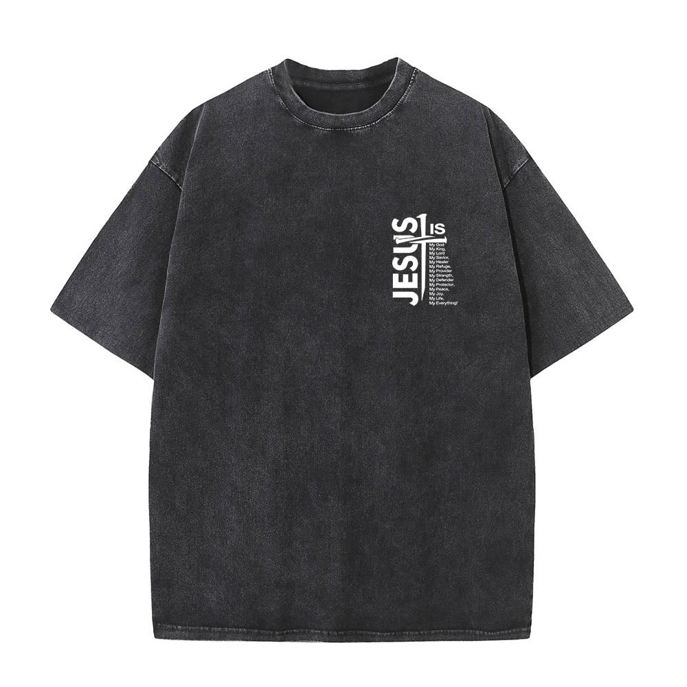 Christianartworkshop Front Mini Emblem Back Large Jesus Cross Attribute List Dual-Side Print Washed T鈥慡hirt
