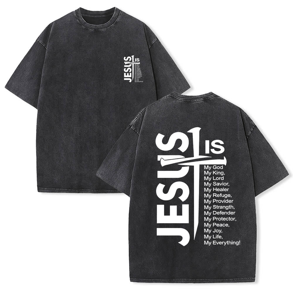 Christianartworkshop Front Mini Emblem Back Large Jesus Cross Attribute List Dual-Side Print Washed T鈥慡hirt