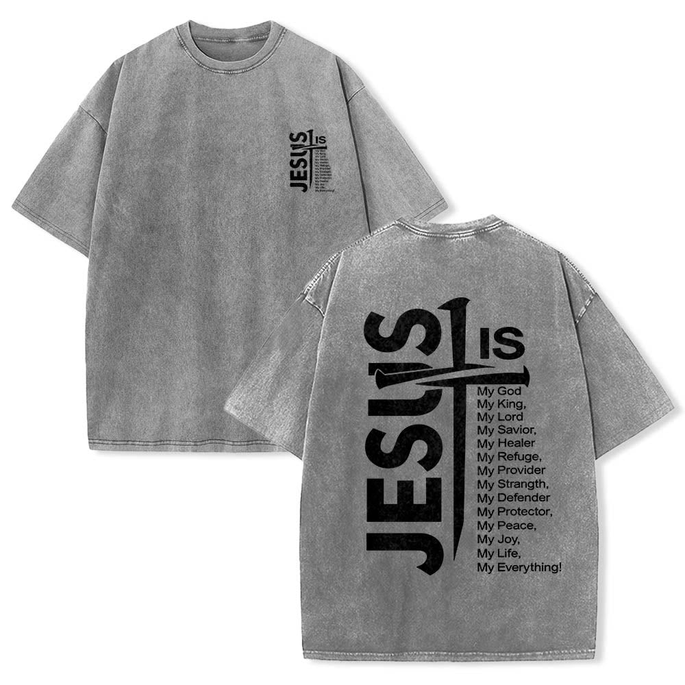 Christianartworkshop Front Mini Emblem Back Large Jesus Cross Attribute List Dual-Side Print Washed T鈥慡hirt