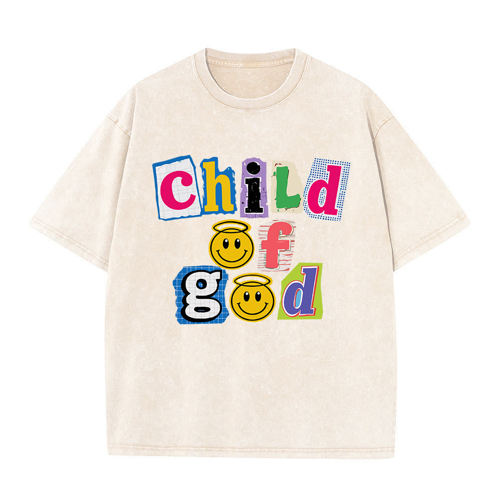 Christianartworkshop Cutout Collage Child Of God Smiley Face Inlay Front Print Washed T鈥慡hirt