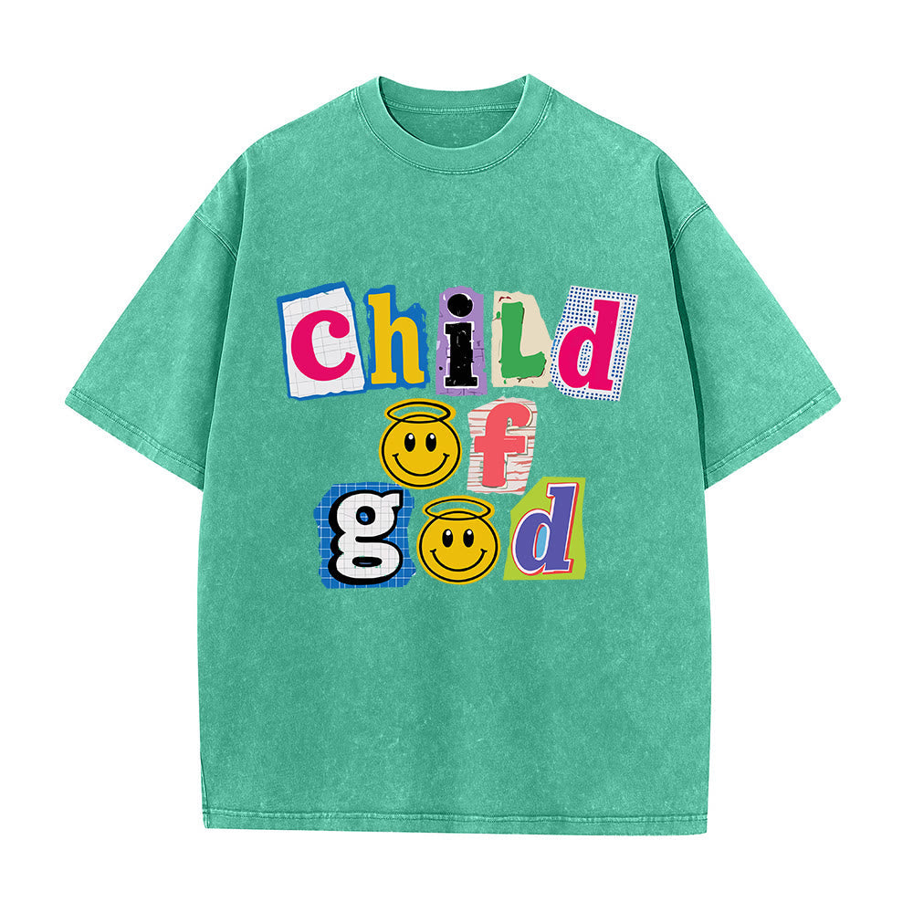 Christianartworkshop Cutout Collage Child Of God Smiley Face Inlay Front Print Washed T鈥慡hirt