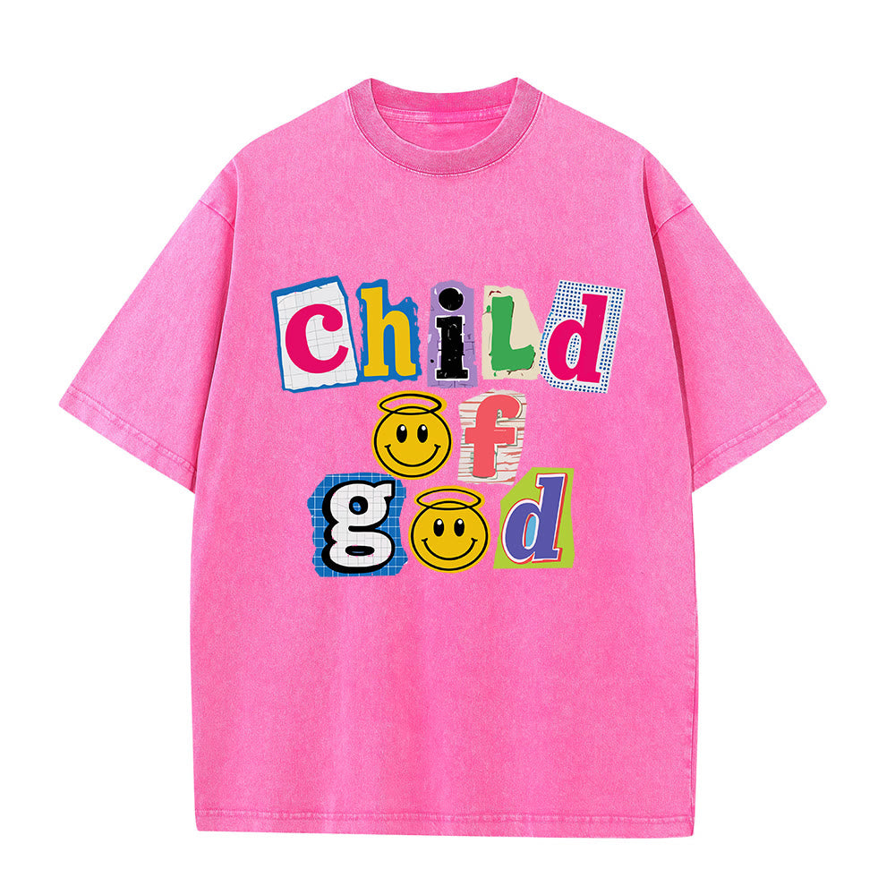 Christianartworkshop Cutout Collage Child Of God Smiley Face Inlay Front Print Washed T鈥慡hirt