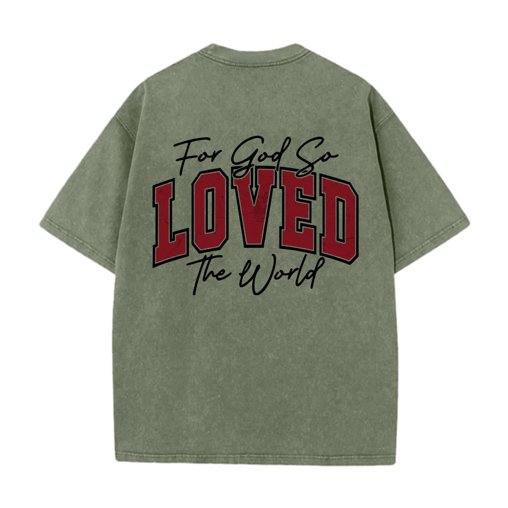 Christianartworkshop Left Chest John 3:16 Varsity Font Back For God So Loved The World Washed T鈥慡hirt
