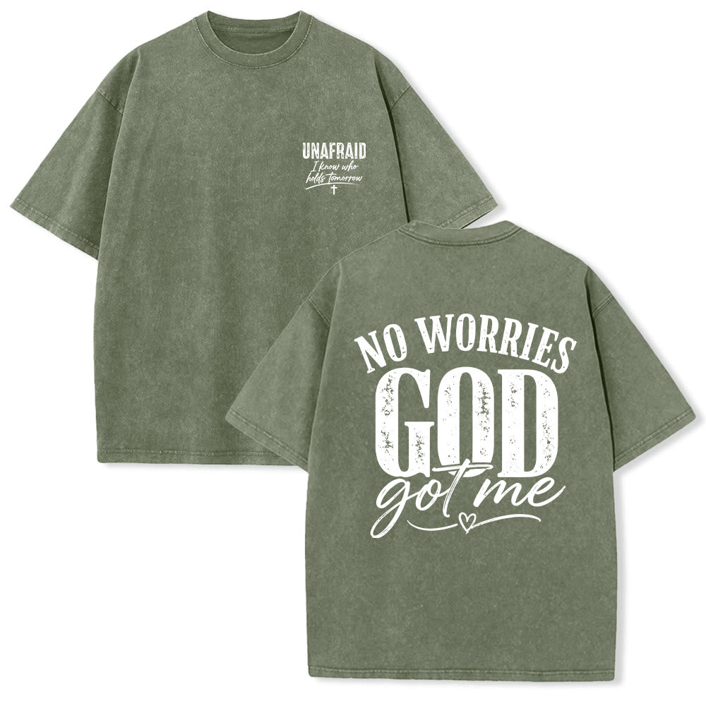 Christianartworkshop Left Chest Unafraid Cross Accent Back No Worries God Got Me Heart Detail Washed T鈥慡hirt
