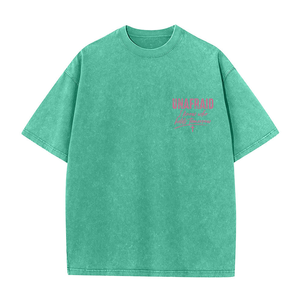 Christianartworkshop Left Chest Unafraid Cross Accent Back No Worries God Got Me Heart Detail Washed T鈥慡hirt