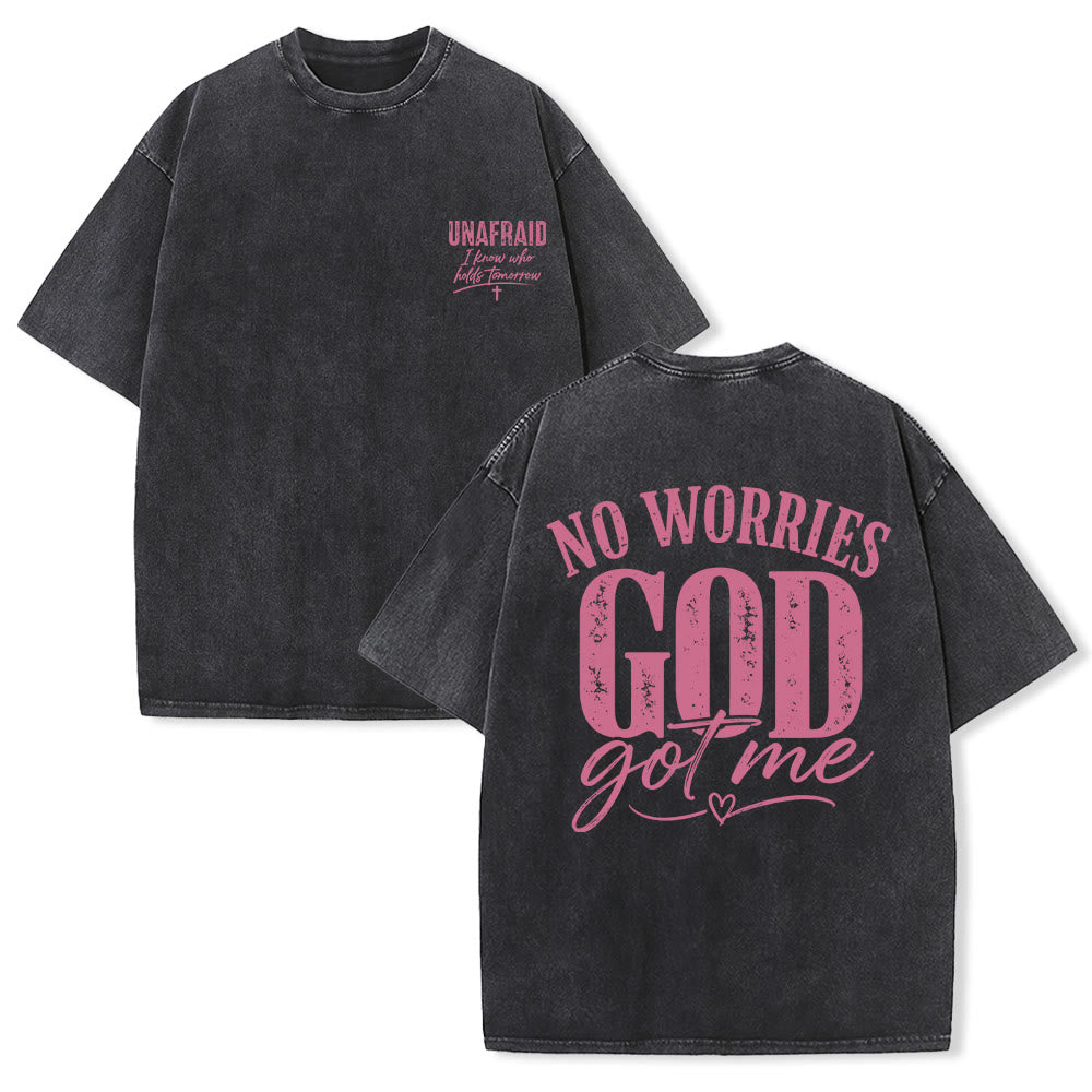 Christianartworkshop Left Chest Unafraid Cross Accent Back No Worries God Got Me Heart Detail Washed T鈥慡hirt