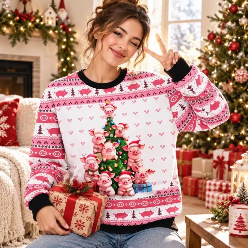 Custom Funny Animal Christmas Sweatshirt – 3D Print Ugly Holiday Sweater