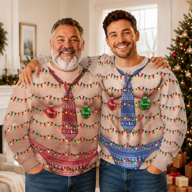 Funny Mankini Body Illusion Ugly Christmas Sweater – Holiday Party Sweatshirt