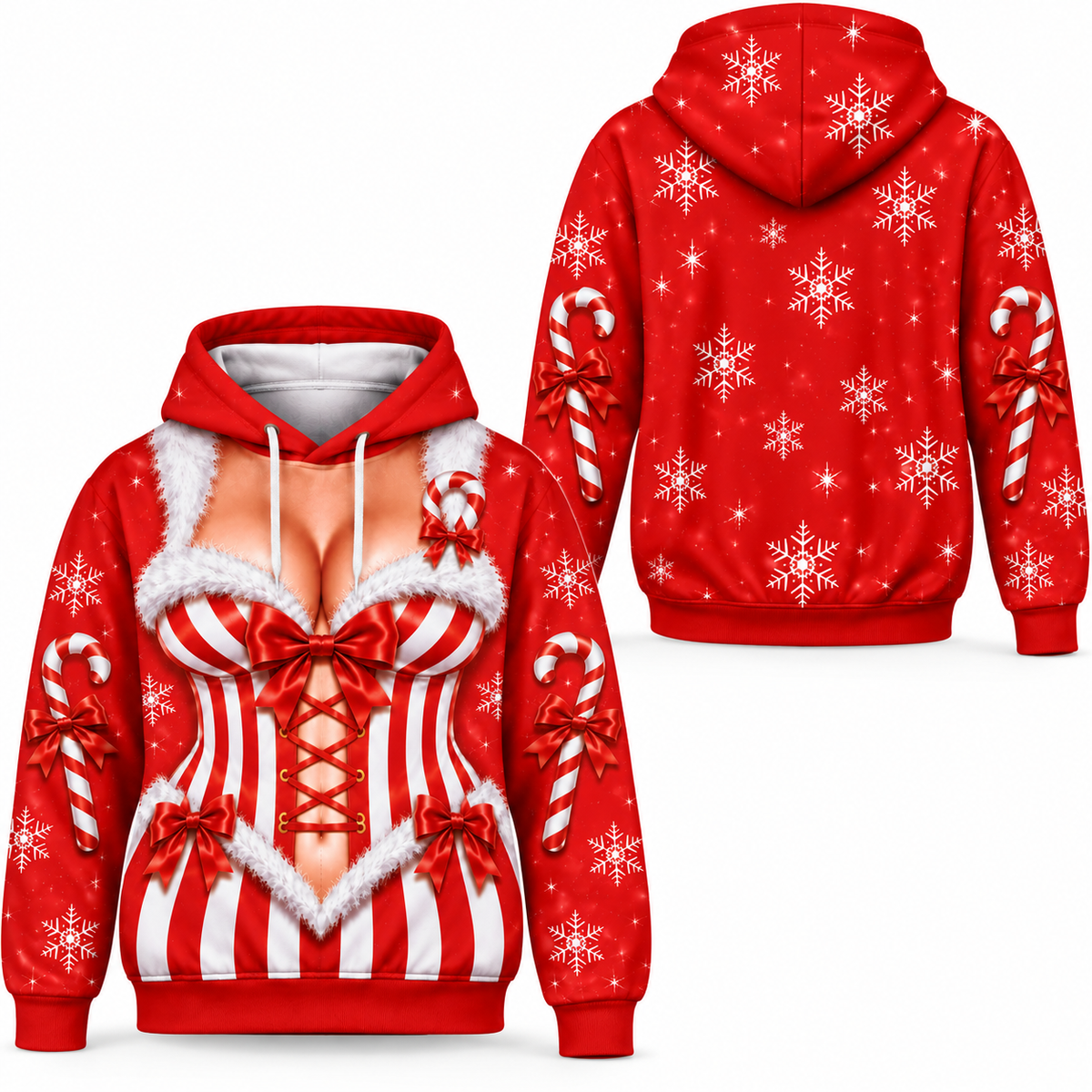 Christmas Candy Cane Corset Illusion Hoodie & Leggings Set