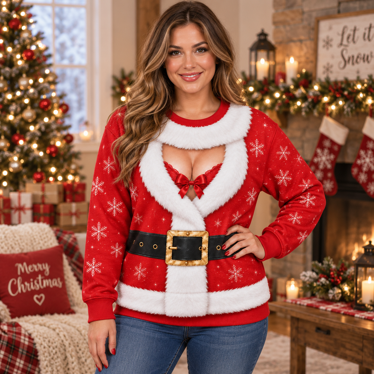 Funny Santa Suit Illusion Christmas Sweatshirt – Festive Holiday Party Pullover