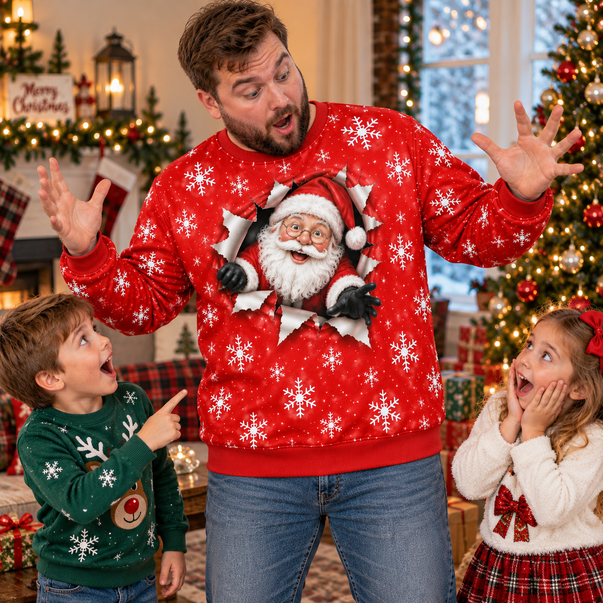 Funny 3D Santa Christmas Sweatshirt – Optical Illusion Crewneck