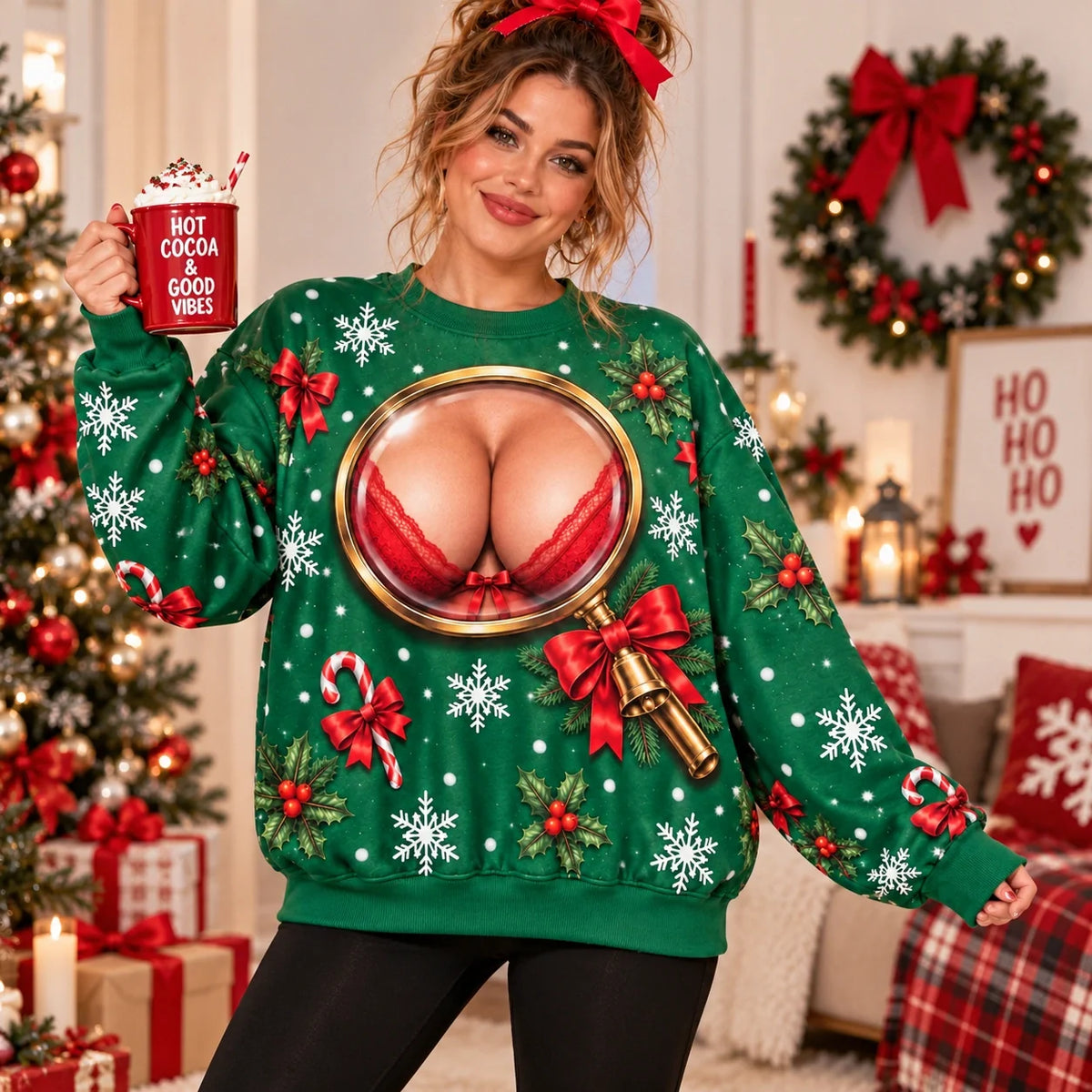 Funny Naughty Christmas Crewneck for Women