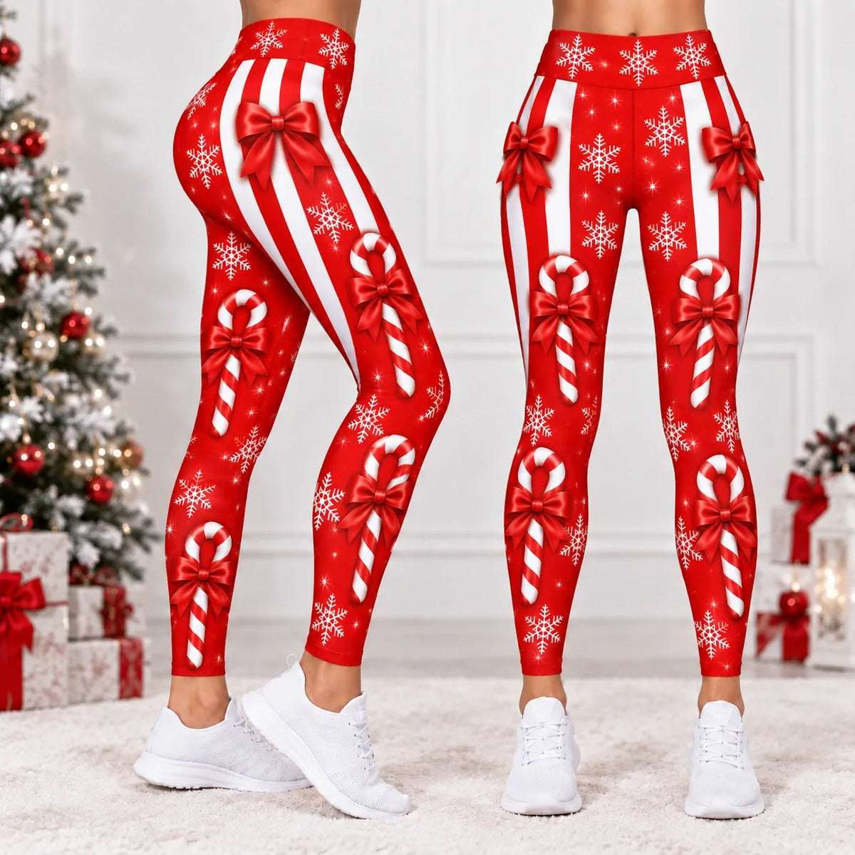 Women’s Christmas Candy Cane Corset Illusion 3-Piece Set – Hoodie, T-Shirt & Leggings