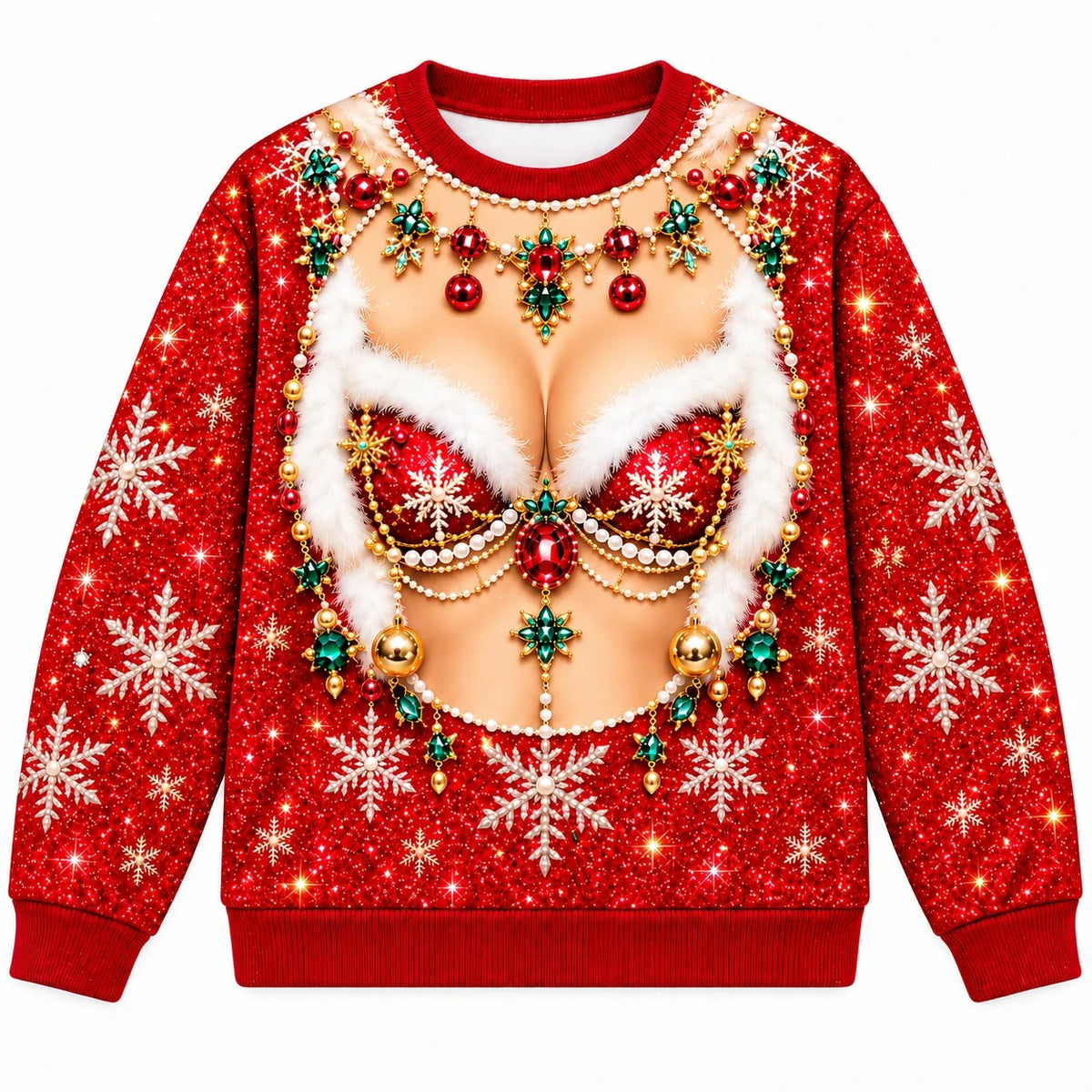 Women's Christmas Jewel Print Sweatshirt – Funny Faux Skin 3D Illusion Holiday Pullover