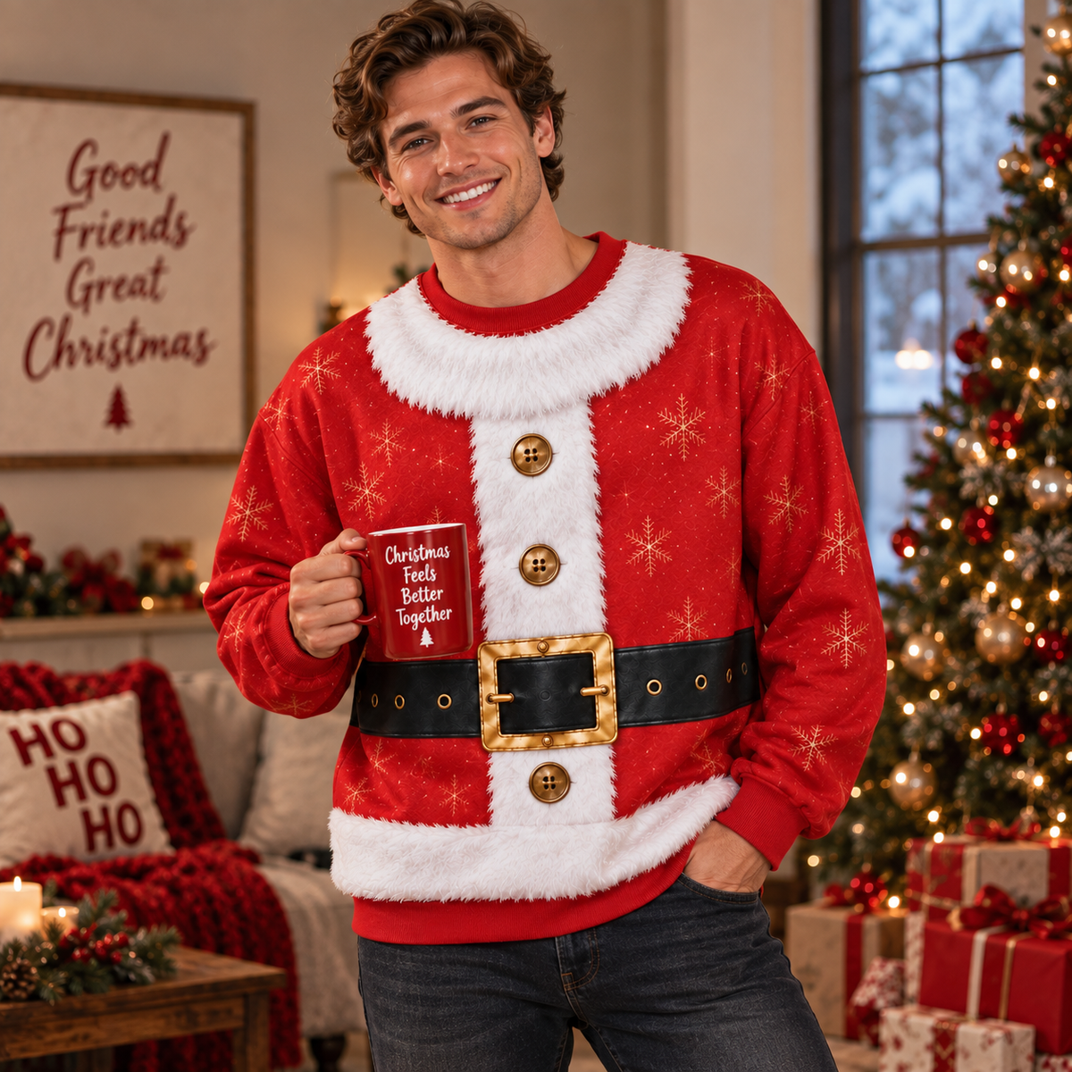 Funny Santa Suit Christmas Sweatshirt – Festive Holiday Party Pullover