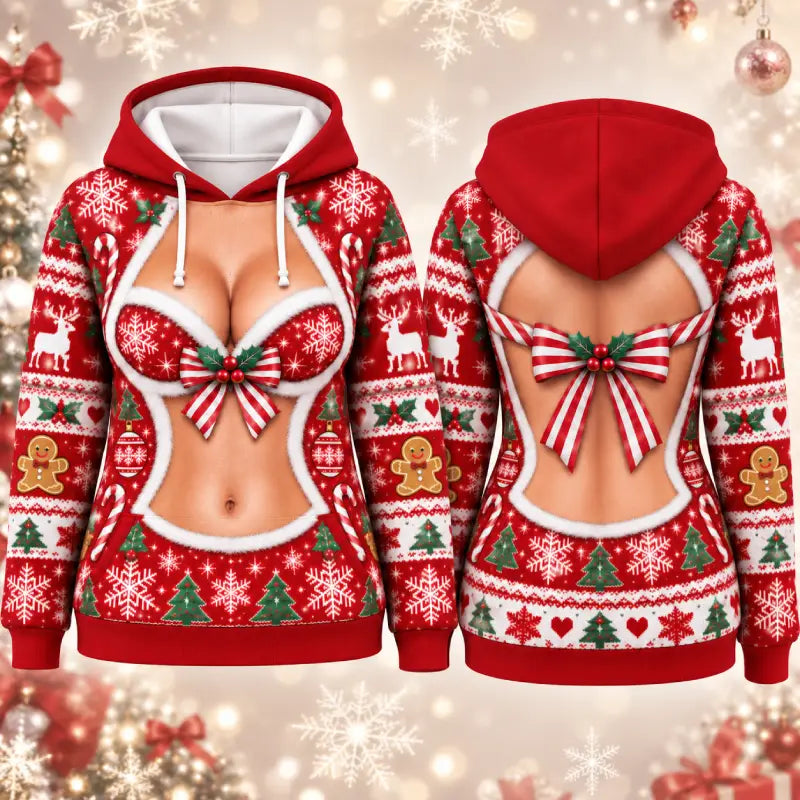 Sexy Christmas Santa Hoodie & Leggings Set – Custom Skin Tone Festive Digital Print