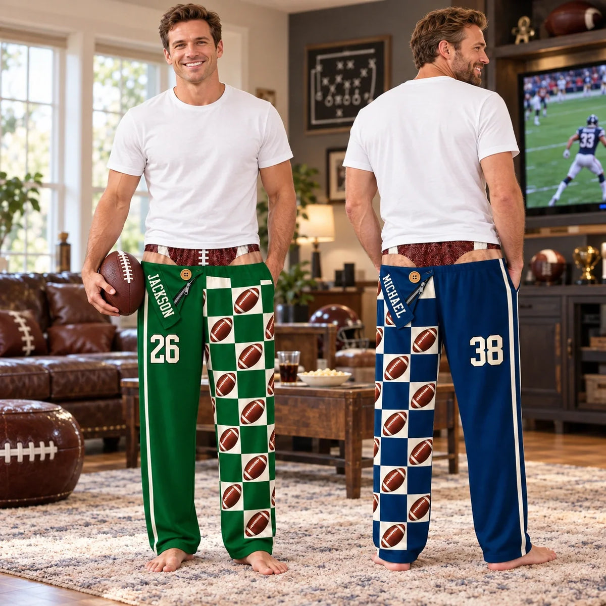 Custom Name and Number Football Gifts for Men - Personalized Pajamas Pants